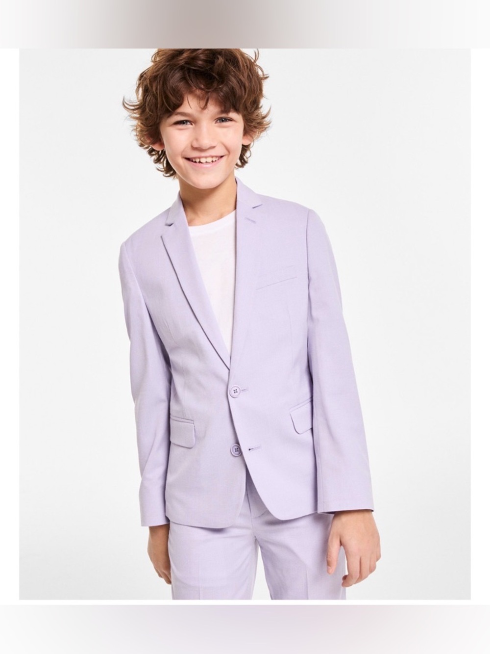 Calvin Klein Slim Fit Big Boys Stretch Tick-Weave Suit Jacket Light Purple
